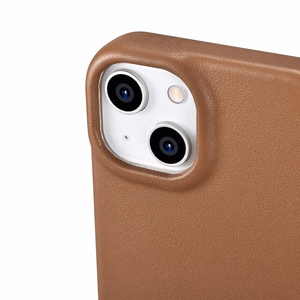 iCarer CE Premium ādas folio vāciņš iPhone 14 Plus ar MagSafe magnētisku flip vāciņu - brūnās krāsā