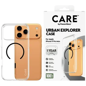 CARE by PanzerGlass Flagship Urban Explorer viedtālruņa apvalks ar melnu MagSafe iPhone 17 Pro Max - caurspīdīgs