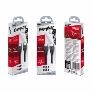Energizer Classic C611CGBK USB-C–USB-C uzlādes un datu kabelis, 1,2 m, melns
