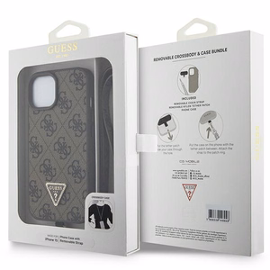 Guess GUHCP15MP4TDSCPW iPhone 15 Plus 6.7" brūns/brūns cietais viedtālruņa apvalks Crossbody 4G Metal Logo