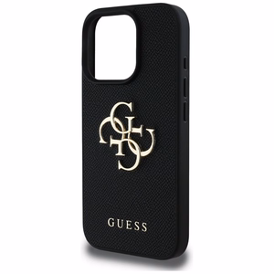 Guess graudainais lielais 4G logotips mazais klasiskā logotipa apvalks iPhone 16 Pro Max - melns