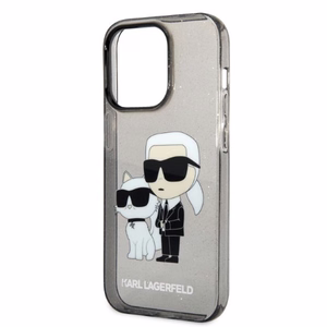 Karl Lagerfeld Glitter Karl&Choupette viedtālruņa apvalks iPhone 14 Pro Max - melns
