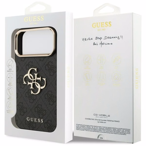 Guess PU Leather 4G Metal Logo Gold Frame vāciņš Apple iPhone 18 Pro Max, melns