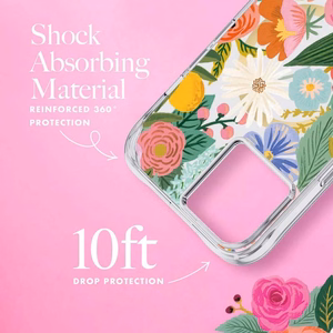 Rifle Paper Clear MagSafe vāciņš ierīcei iPhone 14 Plus, ar “Garden Party Blush” rakstu