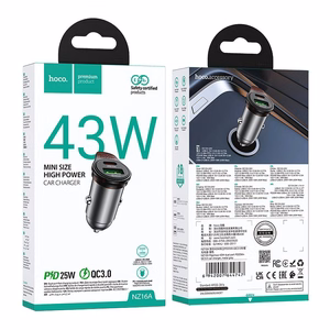 Car charger Hoco USB A + USB C QC3.0 PD 43W + cable USB C to USB C NZ16A metal gray