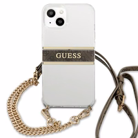 Guess GUHCP13SKC4GBGO iPhone 13 mini 5.4" caurspīdīgs cietais apvalks ar 4G brūnu siksniņu un zelta ķēdīti