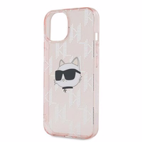 Karl Lagerfeld IML Choupette galvas un monogrammas apvalks iPhone 14 / 15 / 13 - rozā