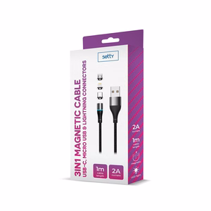 Setty USB magnētiskais kabelis 1m 2A neilons melns
