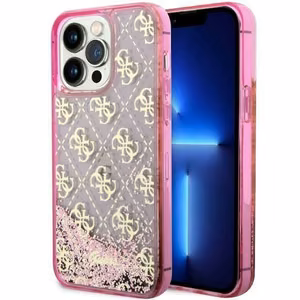 Guess GUHCP14LLC4PSGP iPhone 14 Pro 6.1" rozā cietais viedtālruņa apvalks ar šķidro spīdumu 4G daļēji caurspīdīgs