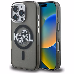 Karl Lagerfeld IML Glitter Karl & Choupette Sketch Logo MagSafe maciņš iPhone 16 Pro Max - melns