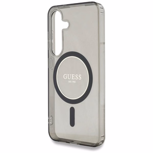 Guess mirdzošs apļa klasiskā logotipa magnētiskais viedtālruņa apvalks Samsung Galaxy S25 melns