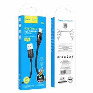 Kabelis USB A uz USB C Hoco 3A 1 m X89 melns