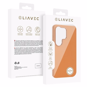 Liavec Silky maciņš ar metāla kameras rāmi priekš Samsung Galaxy S26 Ultra oranžs