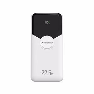 Wozinsky WFC-15W 20000mAh 22.5W PD20W portatīvais lādētājs ar iebūvētiem Lightning un USB-C kabeļiem - balts