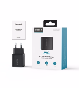 Choetech PD6051 USB-C USB-C PD 35W GaN sienas lādētājs ar ekrānu - melns