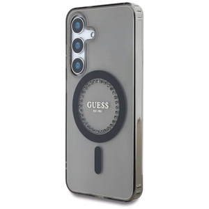 Guess Kristāli Drukāts Klasiskais Logotips Magnētiskais Samsung Galaxy S25 viedtālruņa apvalks melna