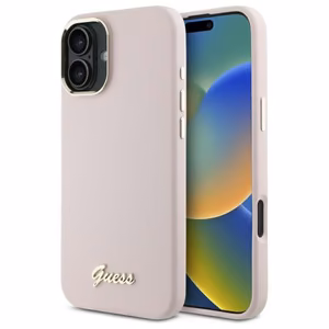 Guess Silikona Uzraksts Metāla Logo & Rāmis iPhone 16 Plus Apvalks - rozā