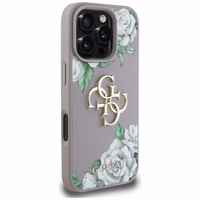 Guess Grained Roses Big 4G Logo viedtālruņa apvalks iPhone 16 Pro - violets