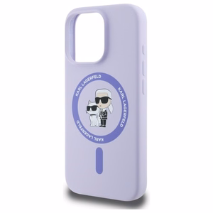 Viedtālruņa apvalks Karl Lagerfeld Silikona Karl&Choupette Heads Ring MagSafe iPhone 16 Pro - violets