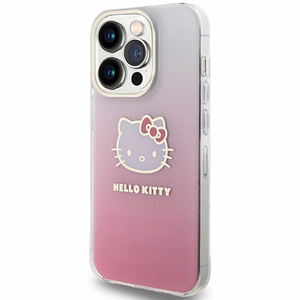 Hello Kitty IML Gradient Electrop Kitty Head viedtālruņa apvalks iPhone 15 Pro - rozā
