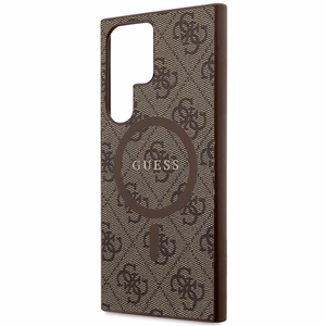 Guess 4G Collection Leather Metal Logo MagSafe чехол для Samsung Galaxy S24 Ultra - коричневый