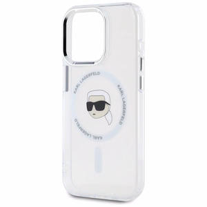 Karl Lagerfeld IML Metāla Karla Galvas Magnētiskais viedtālruņa apvalks iPhone 15 Pro Max balts