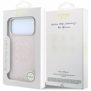 Guess Perforated 4G Gold Logo MagSafe maciņš modelim iPhone 17 Pro / 18 Pro – krāsa: rozā
