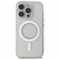 Guess IML Rhinestones magnētiskais viedtālruņa apvalks iPhone 16 Pro Max - balts