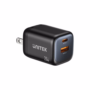 Unitek GaN tīkla lādētājs USB-A un USB-C 20W melns