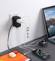 Ceļojumu adapteris Choetech PD5022 70W EU/US/AUS/UK ar iebūvētu USB-C kabeli (melns)