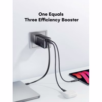 Lādētājs Essager "Scope" melns 65W (1xPD / 1xQC3.0) + integrēts Type-C kabelis