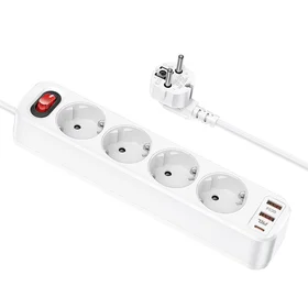 Pagarināšanas lenta Hoco 1,8 m 4 kontaktligzdas + 2 x USB A + USB C QC3.0 PD 3A 20W NS1 balta