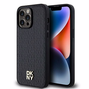 DKNY Leather Pattern Metal Logo MagSafe Чехол для iPhone 13 Pro / 13 - чёрный