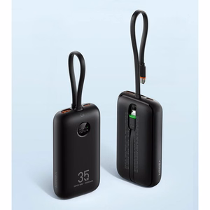 Внешний аккумулятор Veger K1 (W1188) PD QC3.0 35W 10000 mAh со встроенными кабелями Type C / Lightning чёрный
