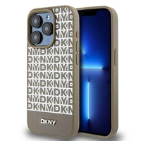 DKNY Ādas drukāts raksts metāla logotips Magnētiskais viedtālruņa apvalks iPhone 15 Pro - brūna