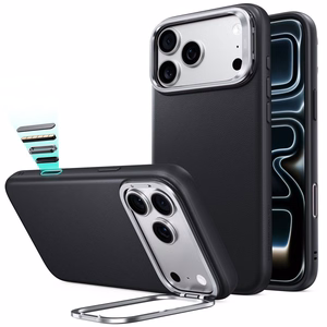 ESR Leather vāciņš modelim iPhone 18 Pro / 17 Pro, ar statīvu, saderīgs ar MagSafe – melns
