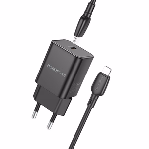 Borofone Sienas lādētājs BN13 Safety GaN - Type C - PD 30W ar Type C uz Lightning kabeli melns