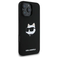 Karl Lagerfeld silikona magnētiskais viedtālruņa apvalks iPhone 16 Pro ar Choupette galvas attēlu - melns