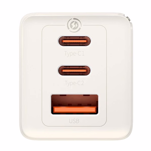 Wall charger Baseus GaN5 2x USB-C + USB, 65W + cable 1m (white)