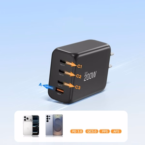 Tech-Protect NC200W-GaN 4 portu 200 W sienas lādētājs - melns