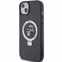 Karl Lagerfeld KLHMP15SHMRSKCK iPhone 15 6.1" melns/melns cietais apvalks ar gredzena statīvu Karl&Choupette Magnētiskais