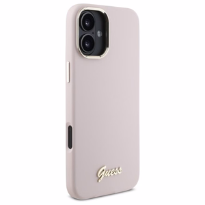 Guess Silikona Uzraksts Metāla Logo & Rāmis iPhone 16 Plus Apvalks - rozā