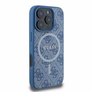 Guess 4G gredzena klasiskā logotipa magnētiskais viedtālruņa apvalks iPhone 16 Pro - zils