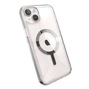 Speck GemShell Grip MagSafe vāciņš ierīcei iPhone 15 Plus / 14 Plus, caurspīdīgs ar hroma krāsas akcentiem