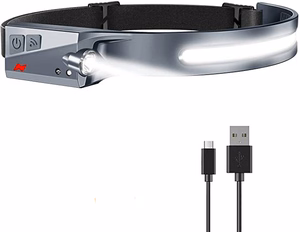 Ar USB-C uzlādējams LED galvas lukturis ar kustības sensoru, IPX4, 1200 mAh – melns