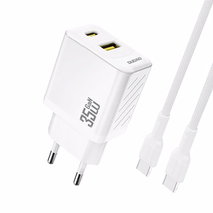 Dudao A27MaxCEU PD QC 35W USB-A USB-C Wall Lādētājs with USB-C Kabelis - Balts