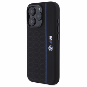 BMW Silicone Hexagon Blue Line MagSafe iPhone 16 Pro Case - Black