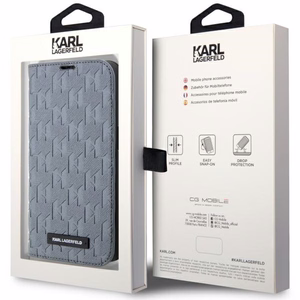 Karl Lagerfeld KLBKP14LSAKLHPG iPhone 14 Pro 6.1" grāmatas apvalks sudraba/sudraba Saffiano Monogram