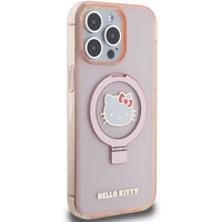 Hello Kitty gredzena statīvs spīdīgs Electrop Logo magnētiskais viedtālruņa apvalks iPhone 15 Pro Max - rozā
