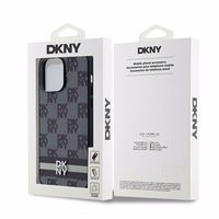 DKNY Ādas rūtainais mono raksts un drukātās svītras viedtālruņa apvalks iPhone 14 Pro Max - melns